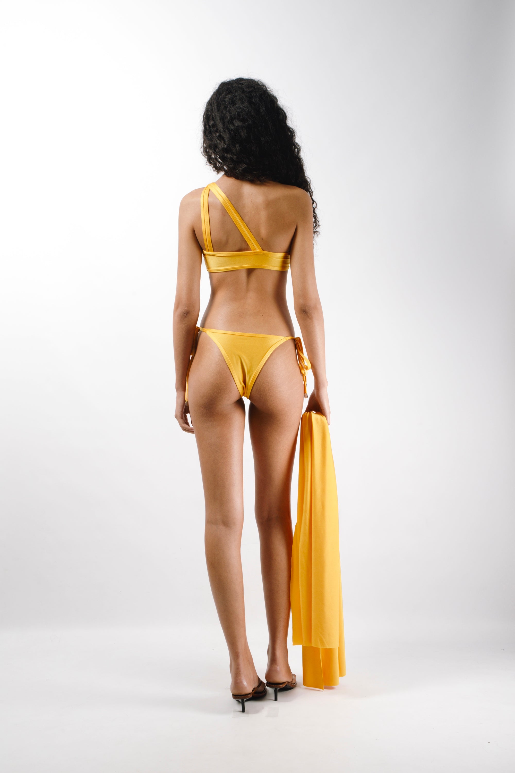  -Bikini in yellow sparkles effect lycra with logo metal ends - back
